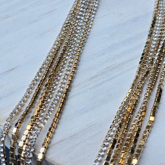 Windsor ✦ Wrapped Around You Necklace ✦ Gold Rhinestone Chain Statement Jewelry - Picture 4 of 11